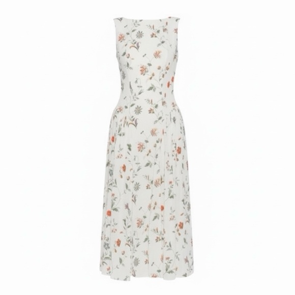 Reformation Anelis Boat Neck Drop Waist Floral Sleeveless Cocktail Midi Dress - Picture 11 of 16